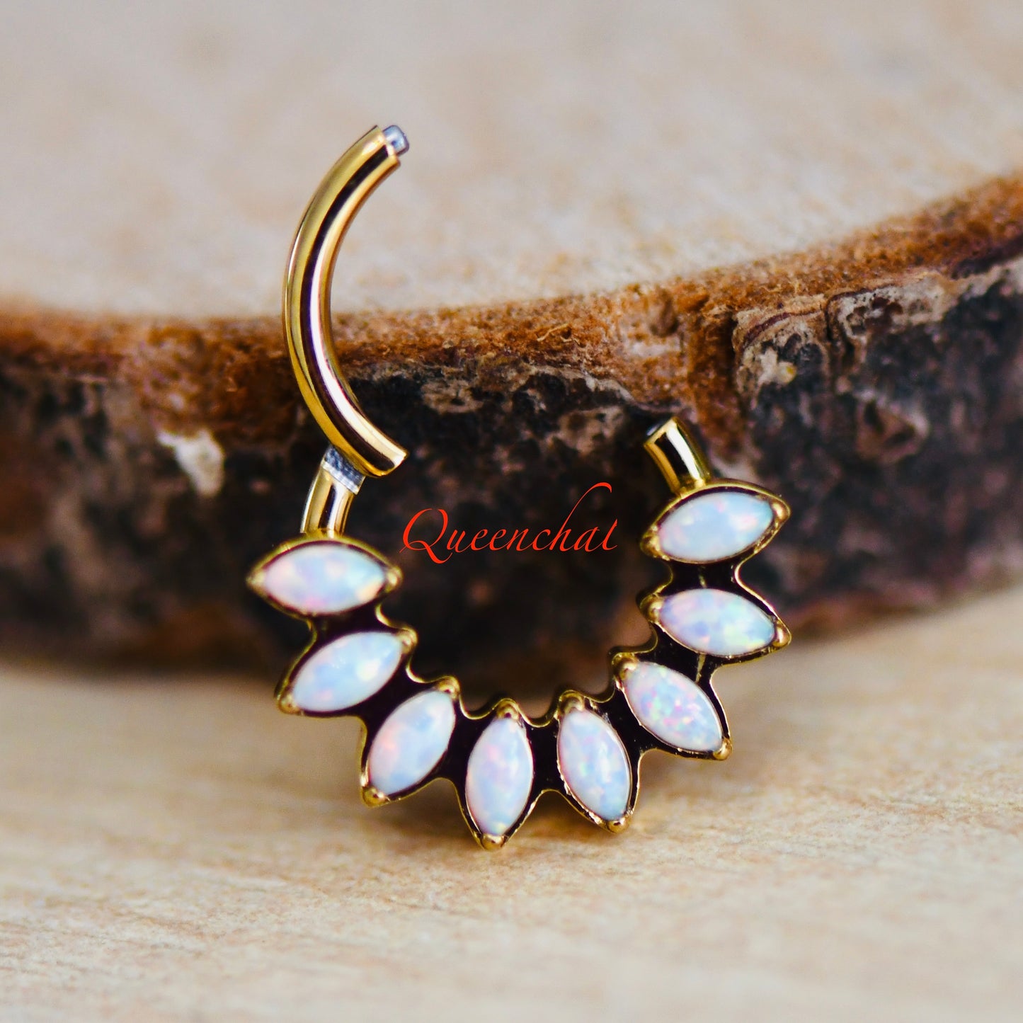 16G 316L S/S Eight Opal Petal Hinged Segment Ring Septum Ring Nose Ring
