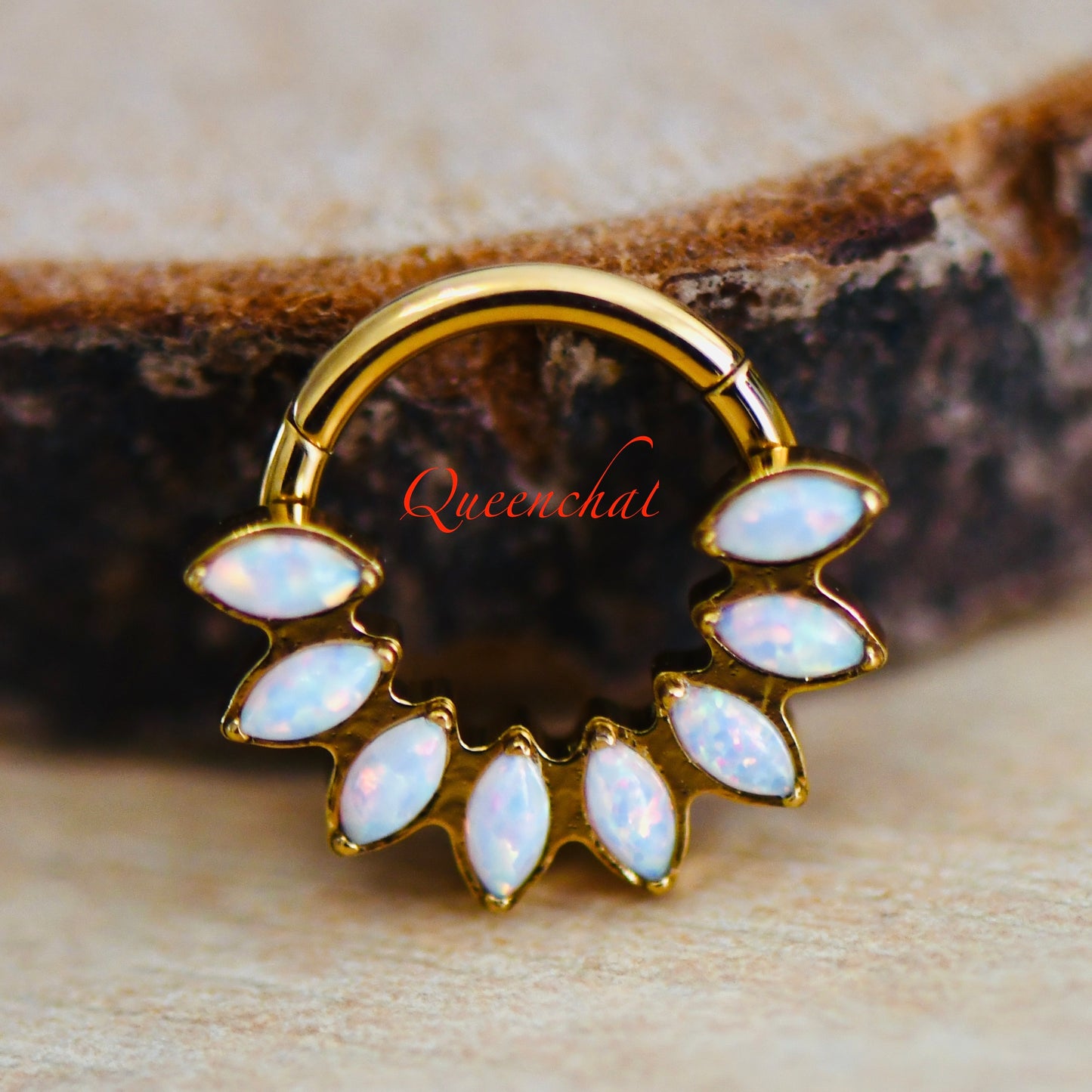 16G 316L S/S Eight Opal Petal Hinged Segment Ring Septum Ring Nose Ring