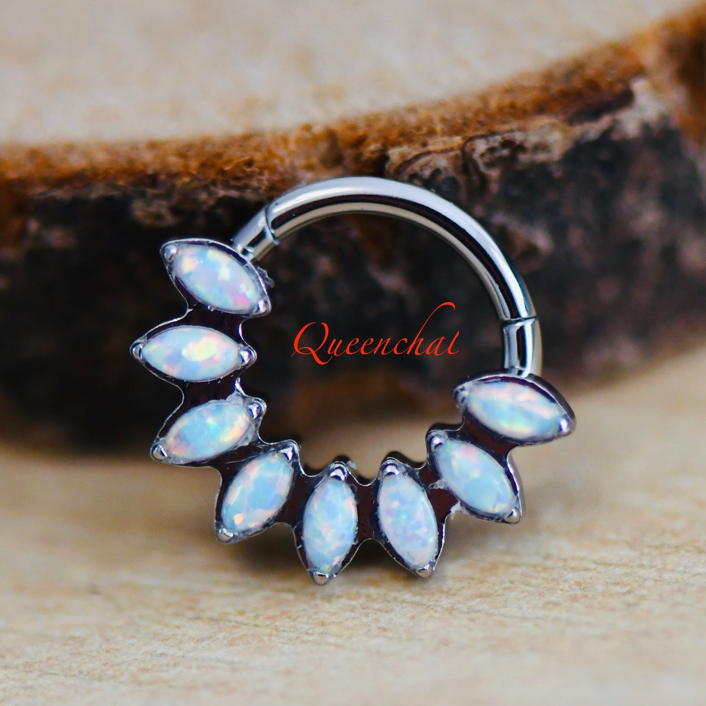 16G 316L S/S Eight Opal Petal Hinged Segment Ring Septum Ring Nose Ring
