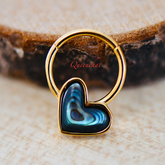 16G 316L Surgical Steel Abalone Heart Septum Ring Cartilage Piercing Daith Ring Earring Gold Clicker Ring 10mm