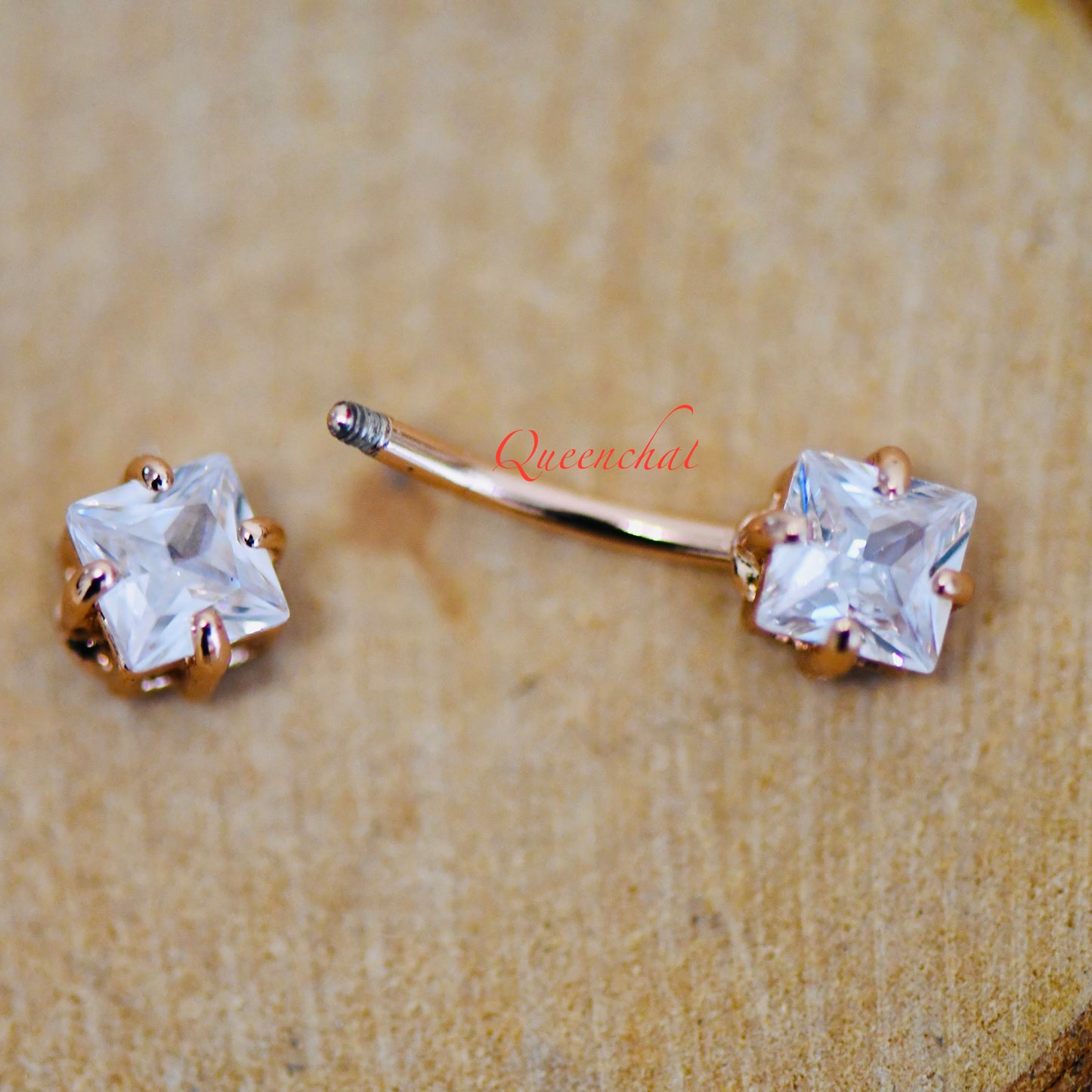 16G 316L Surgical Steel Square Clear CZ Navel Ring Belly Bar Belly Piercing Jewellery Birthstone Belly Button Ring