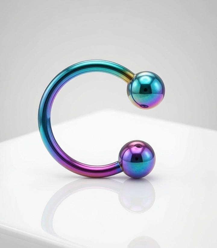316L Surgical Steel Rainbow Externally Threaded Septum Ring – 16G (1.2mm) x 10mm