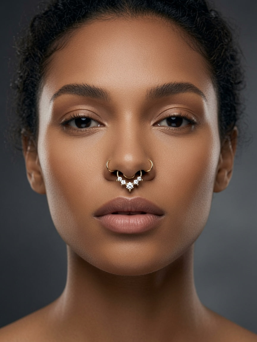 16G 316L S/S Eight CZ Petal Hinged Segment Ring Septum Ring Nose Ring