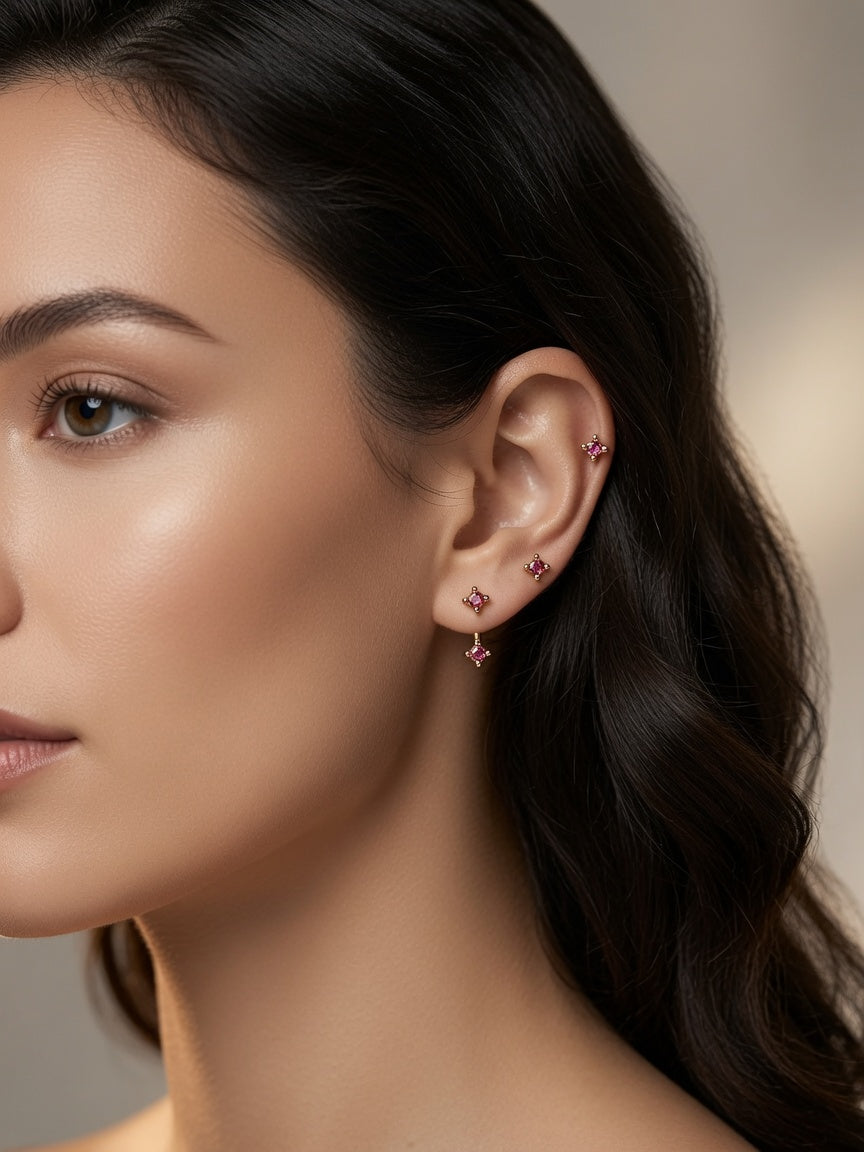 S925 Gold Plated Garnet Ear Jacket Earrings – January Birthstone