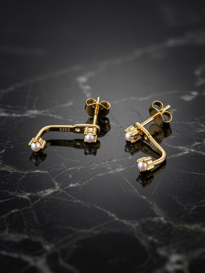 S925 Gold Plated Pearl Ear Jacket Earrings – June Birthstone