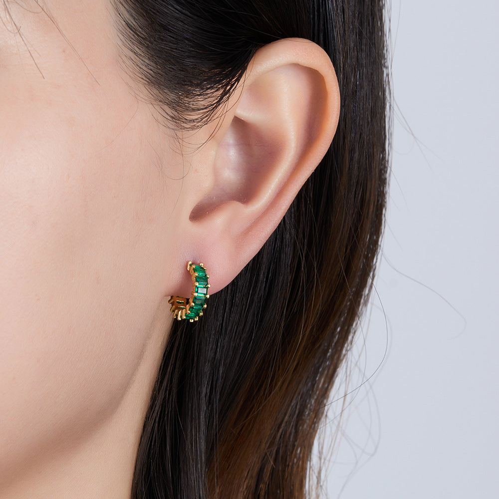 S925 Square Gems Hoop Earrings