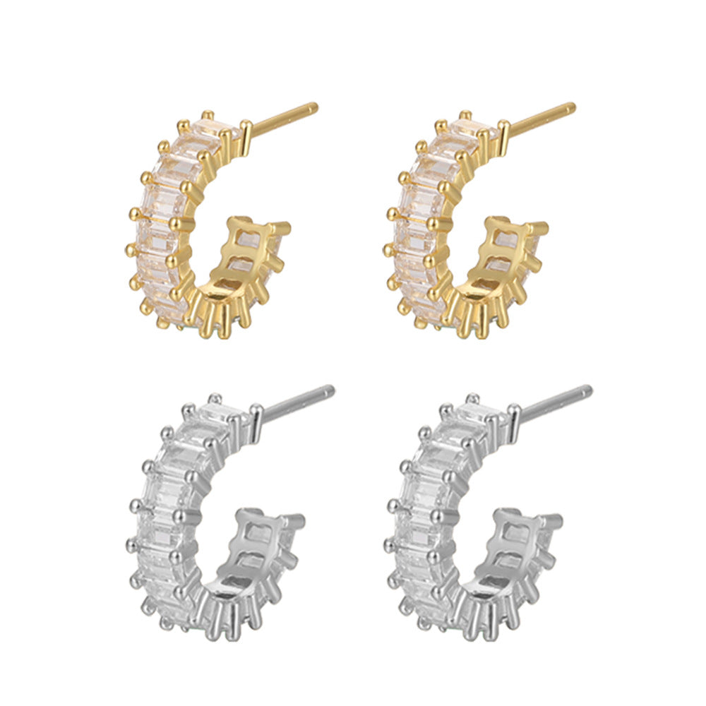 S925 Square Gems Hoop Earrings