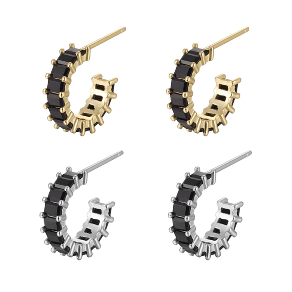S925 Square Gems Hoop Earrings