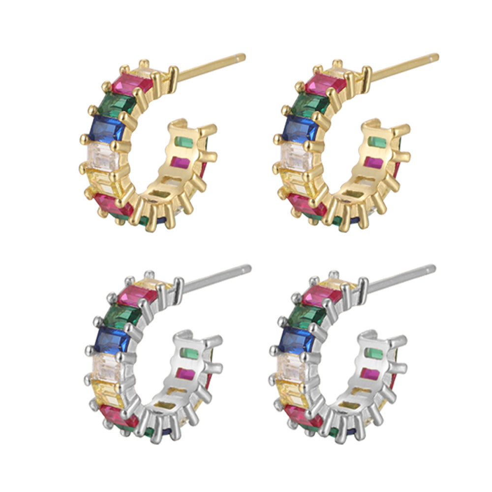 S925 Square Gems Hoop Earrings