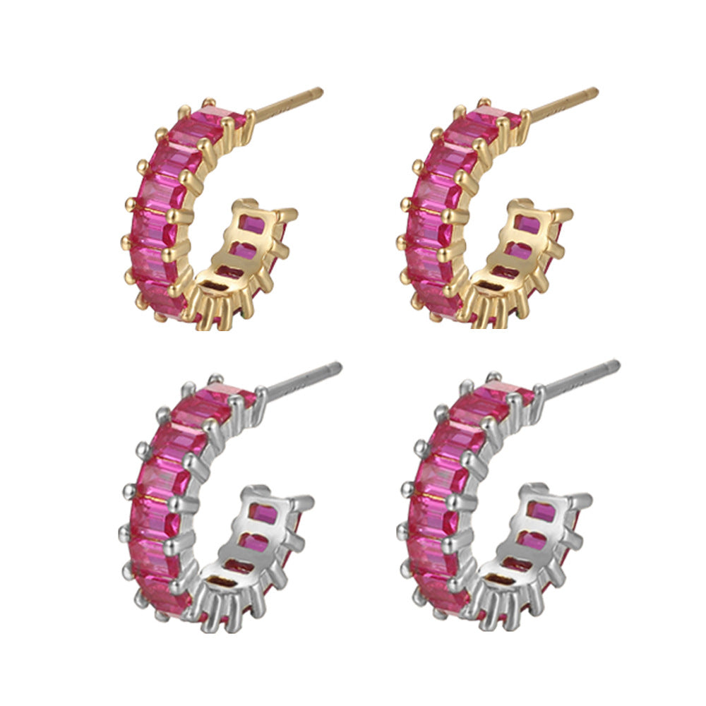 S925 Square Gems Hoop Earrings