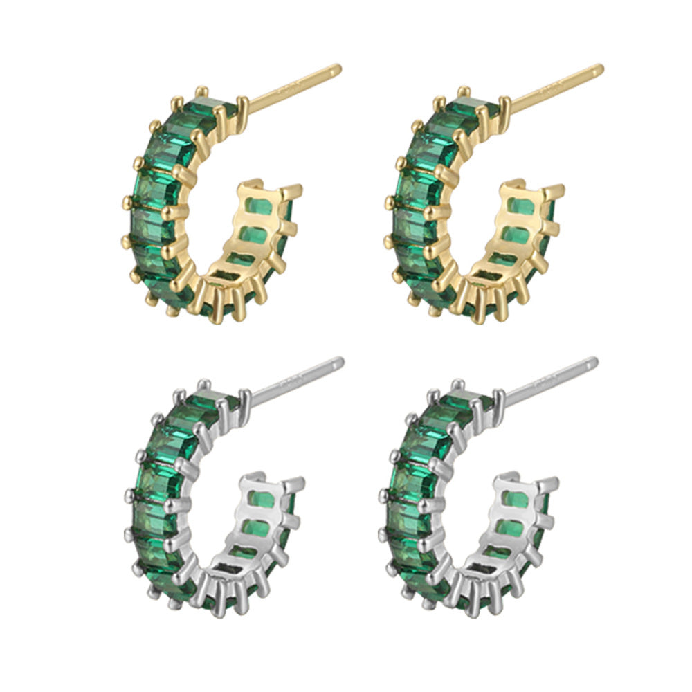 S925 Square Gems Hoop Earrings