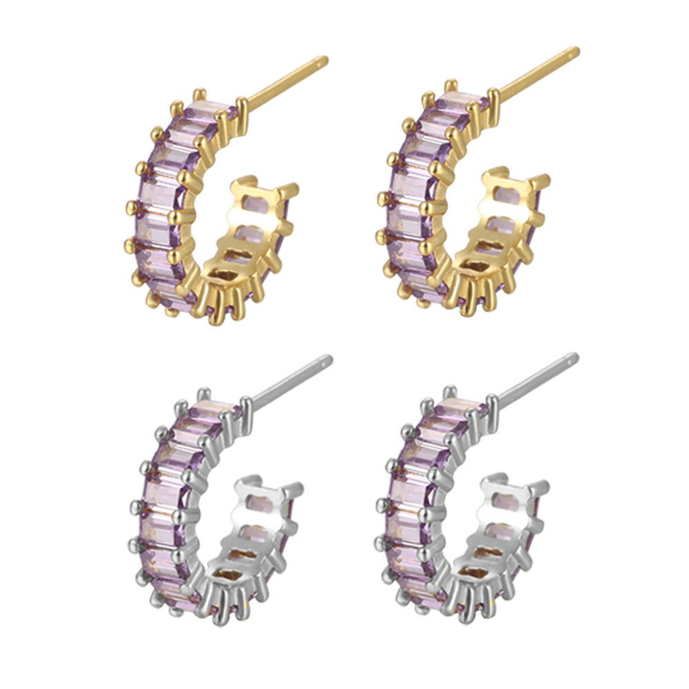 S925 Square Gems Hoop Earrings