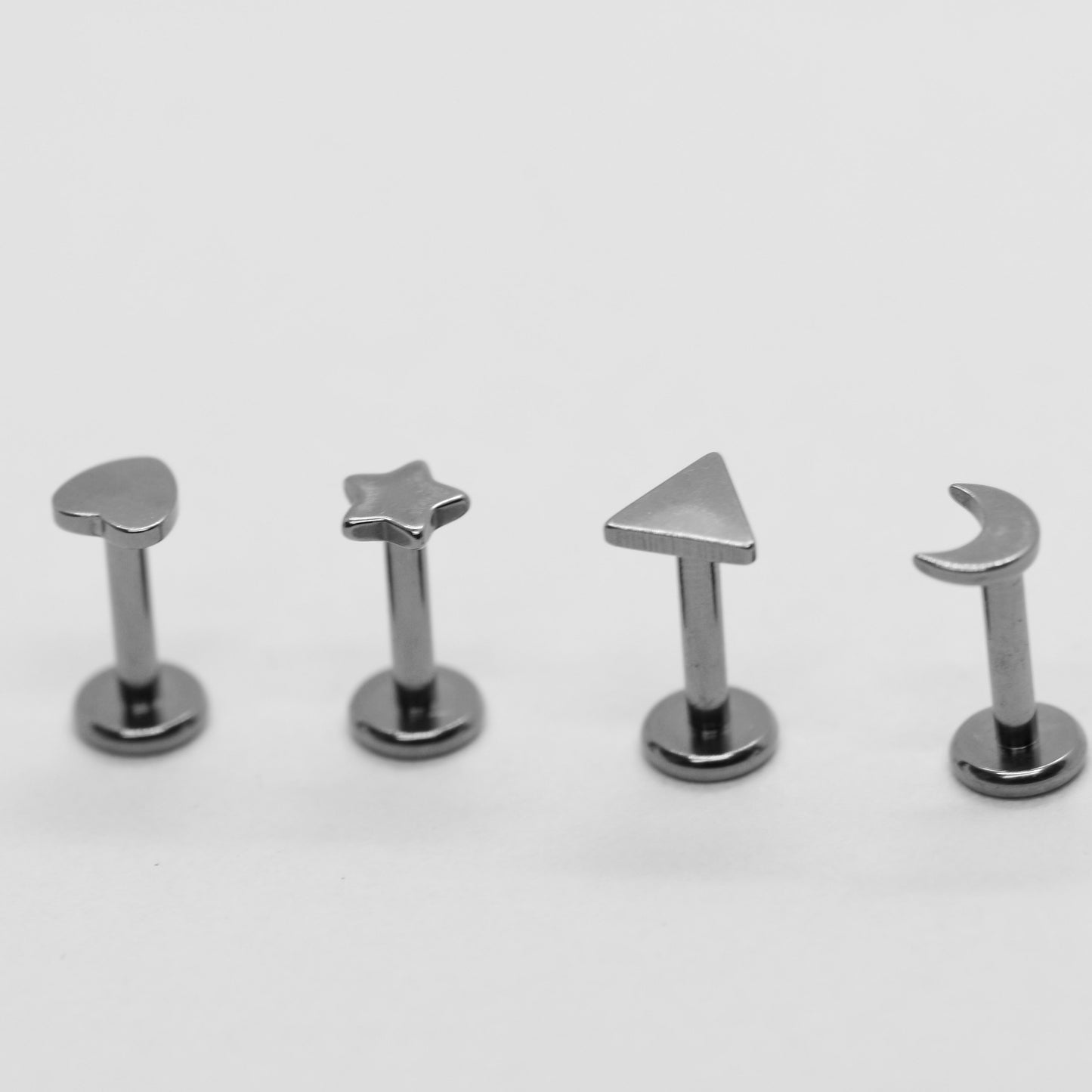 G23 Titanium 16G Internally Threaded Tiny Labret Star, Moon, Heart, Triangular Labret Piercing