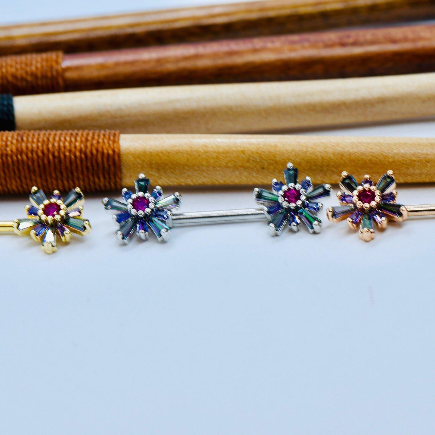 14G 316L Surgical Steel Multi Colour Flower Nipple Bars Nipple Piercing Body Jewellery