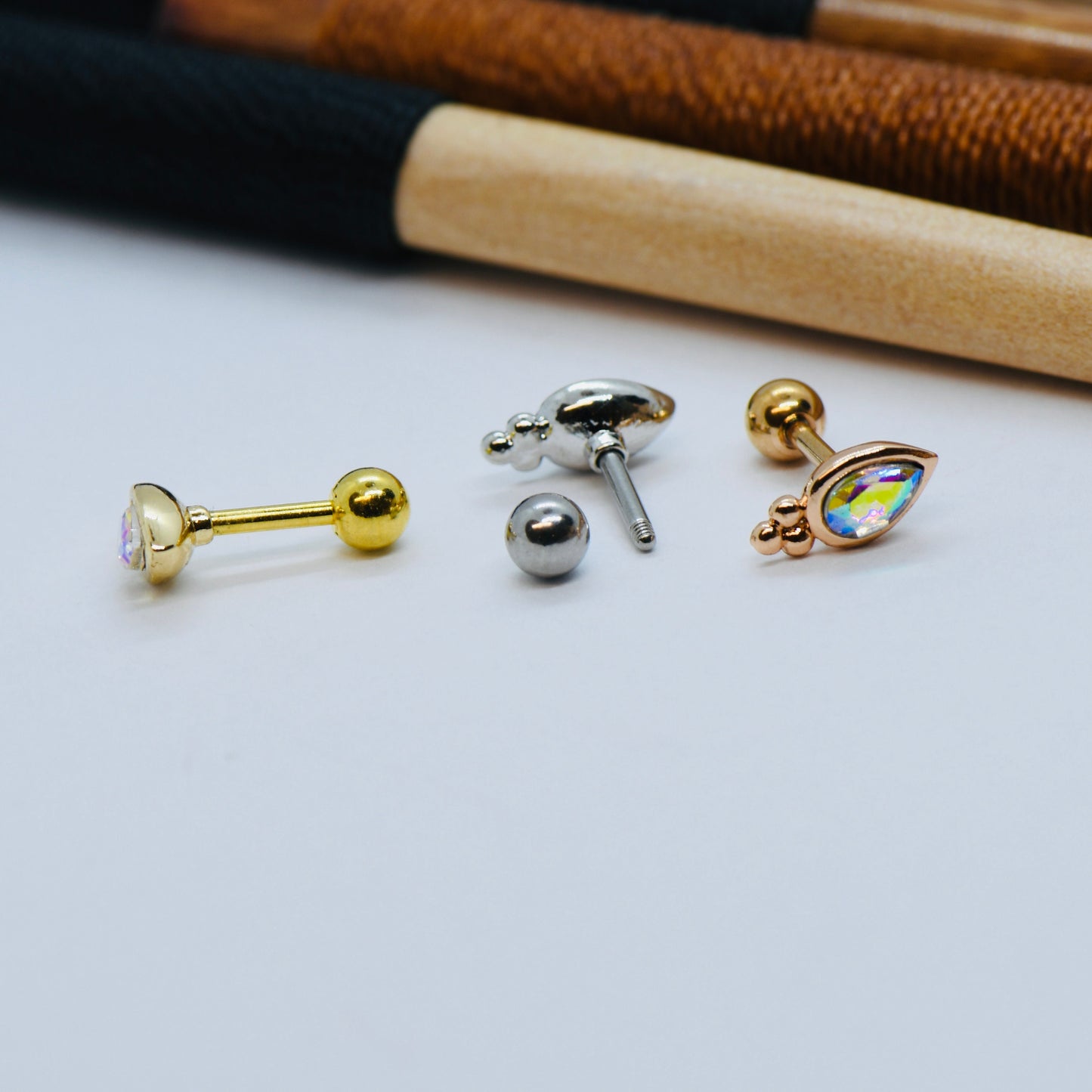 16G 316L Surgical Steel AB CZ Crown Stud Earring Nose Stud