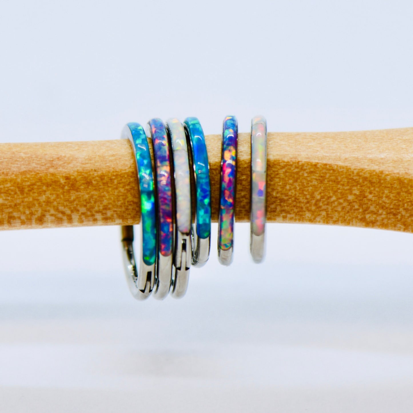 F136 Titanium 18G Opal Segment Ring Hinged Septum Clicker Ring Conch Tragus Helix Hoop