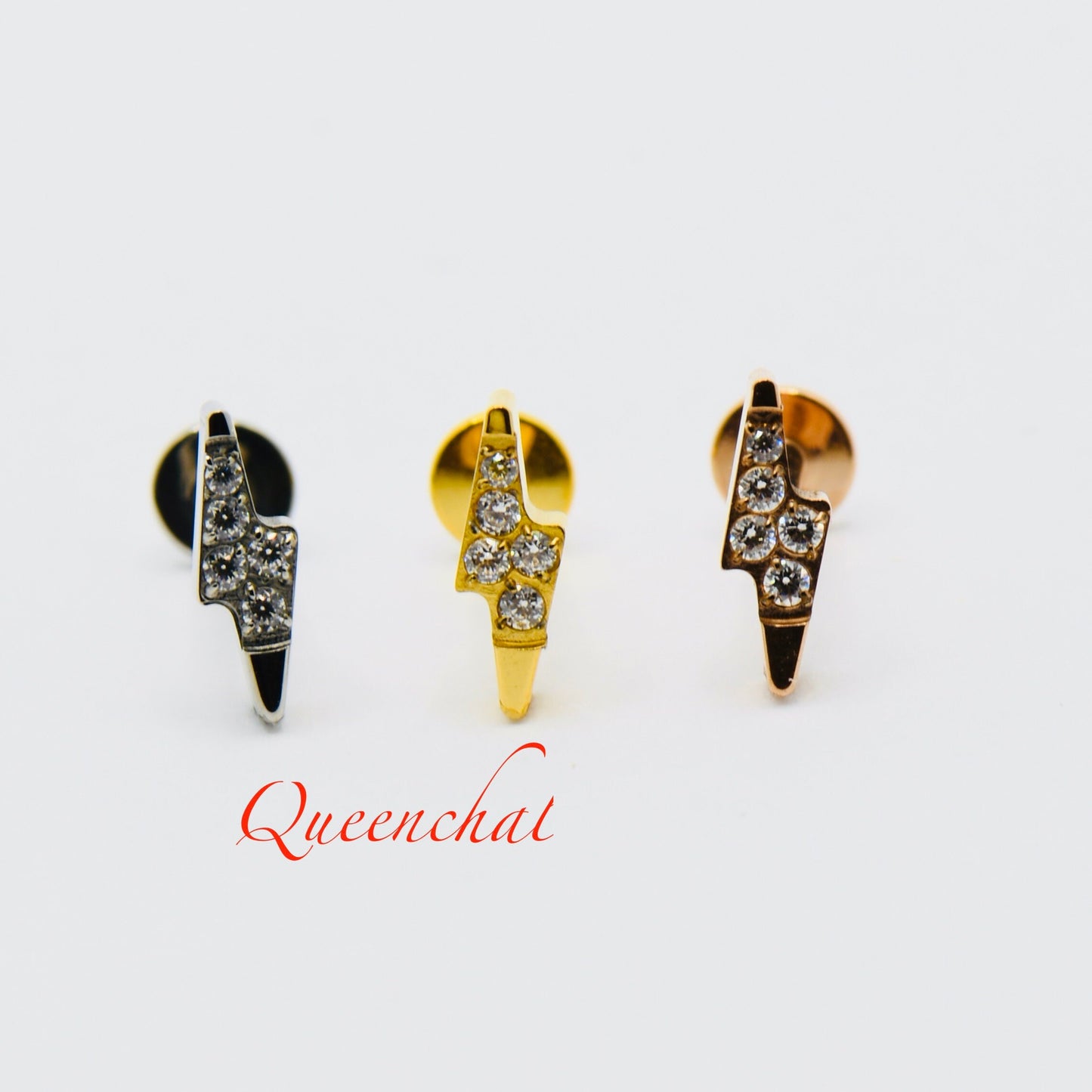 F136 Titanium 18g, 16g Lighting Bolt Push Pin Labret Cartilage Stud, Helix, Conch Ear Piercing Floral Labret Stud