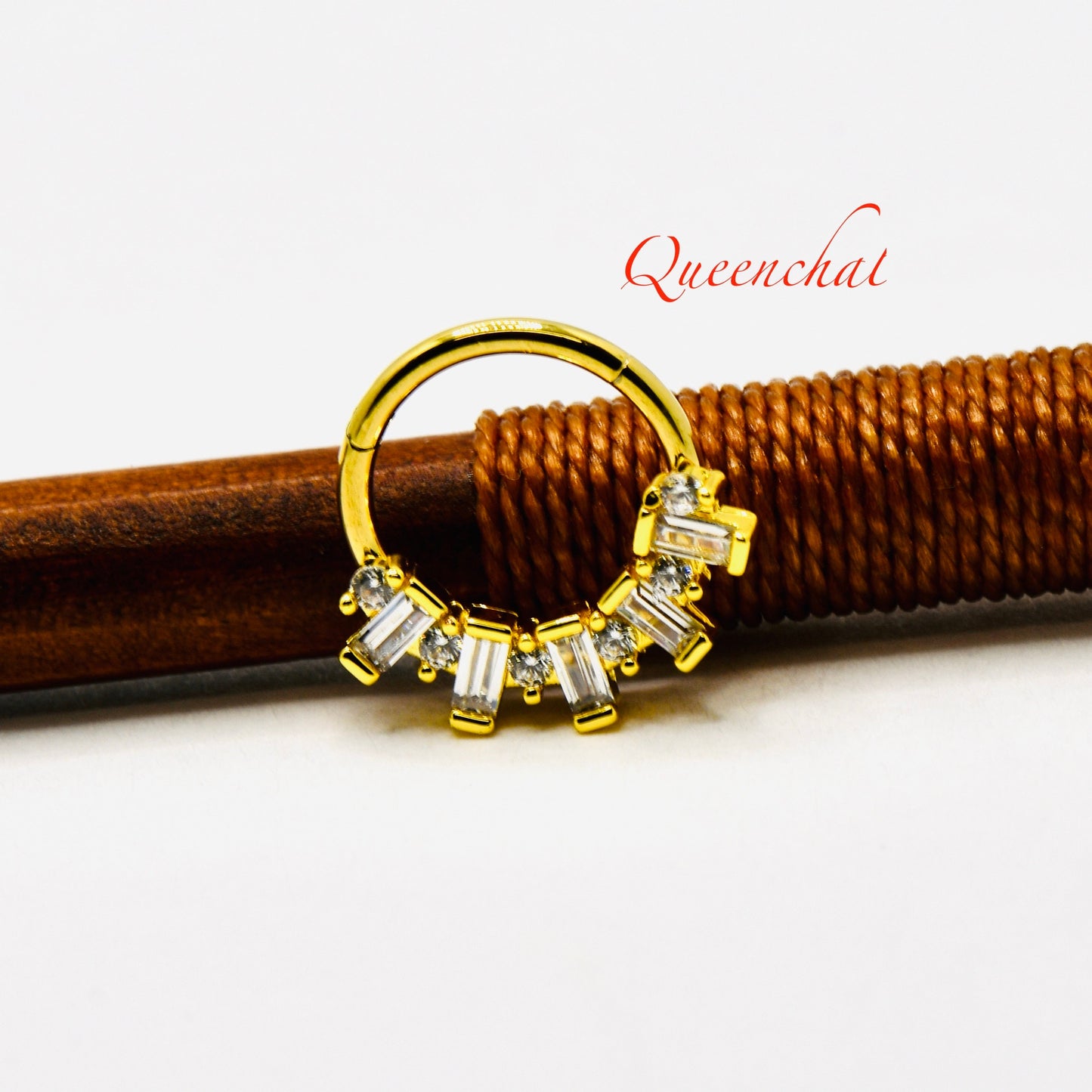 16G 316L S/S Crystal Square Petal Hinged Gold Segment Ring Septum Ring Nose Ring