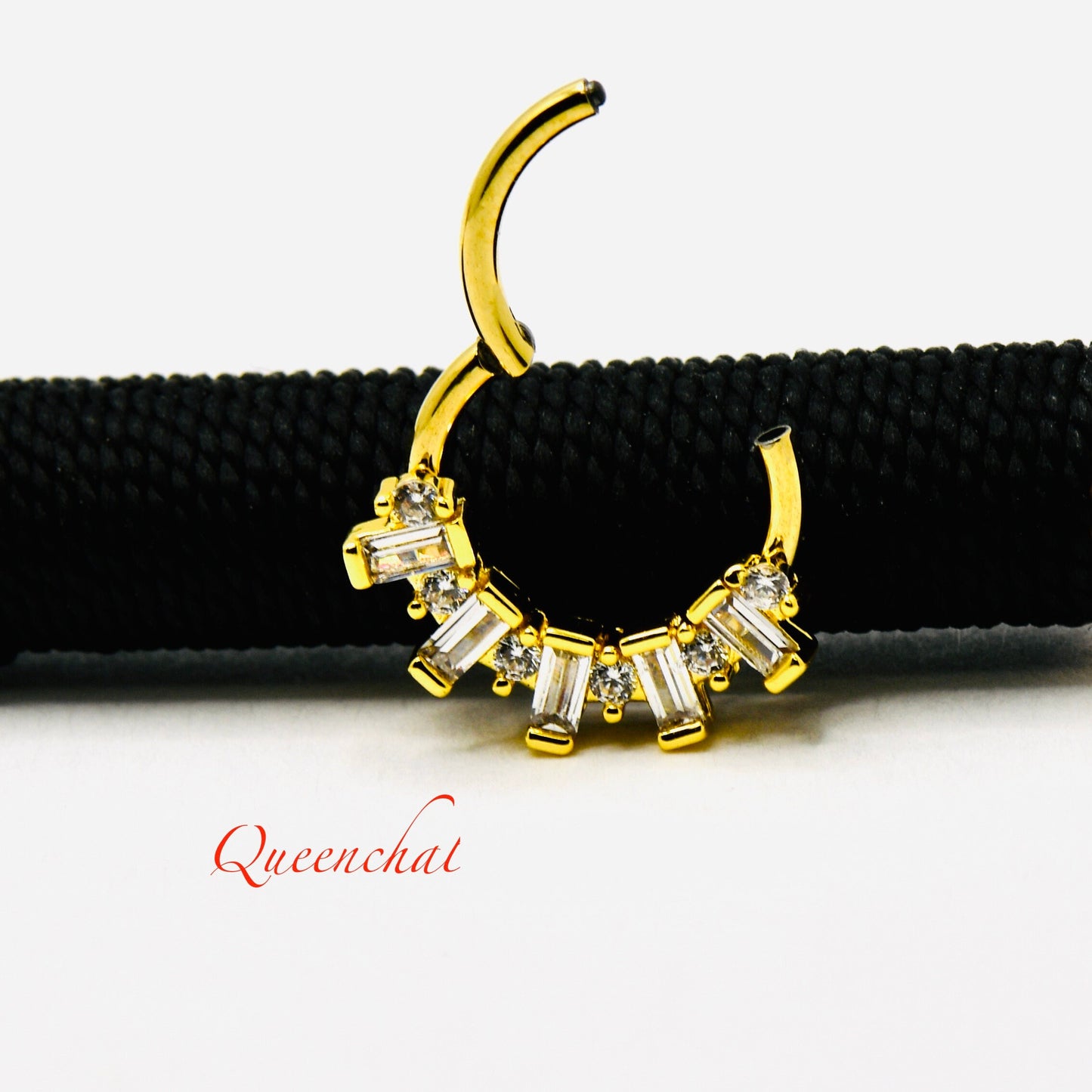 16G 316L S/S Crystal Square Petal Hinged Gold Segment Ring Septum Ring Nose Ring