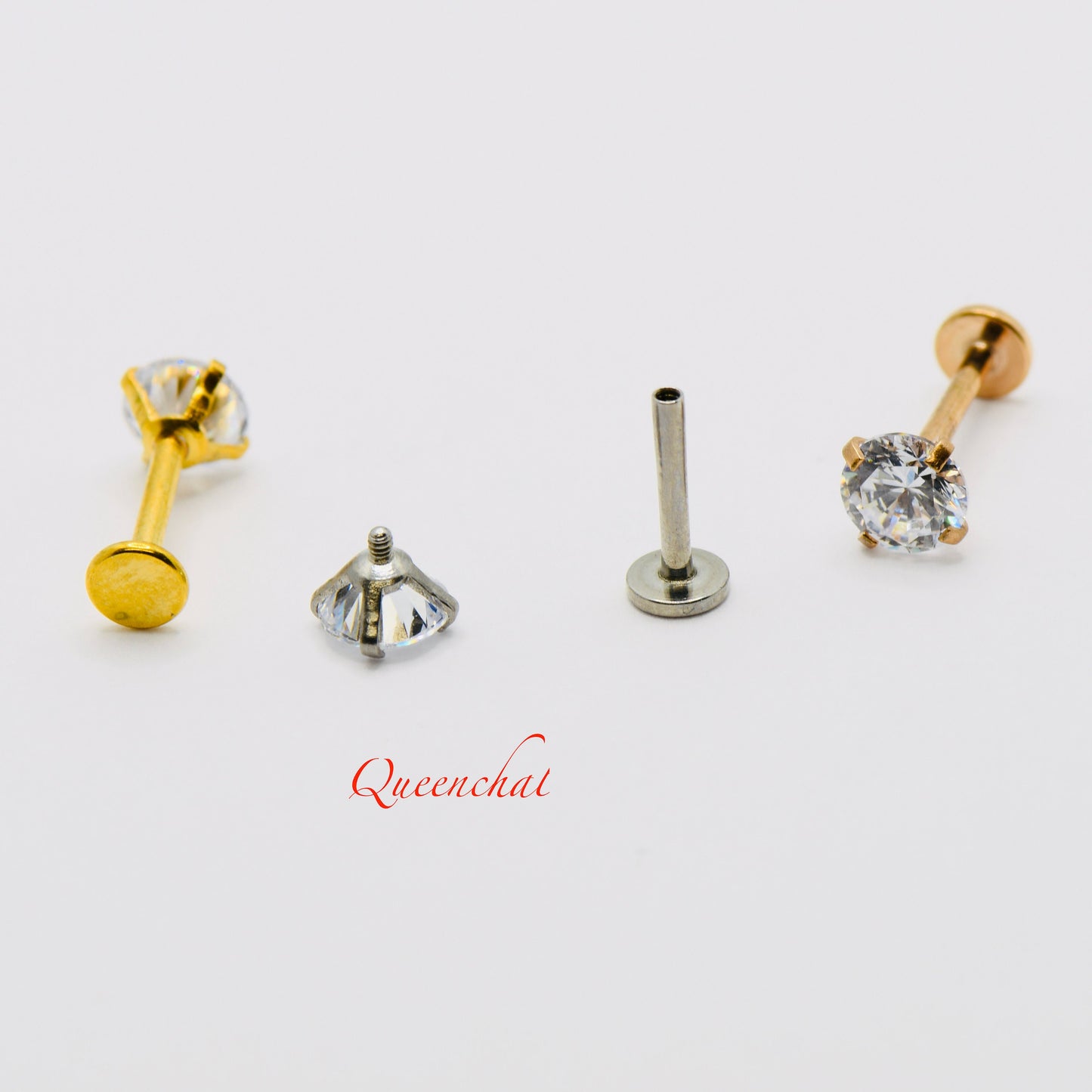 316L Surgical Steel 16G Internally Threaded CZ Labret Stud