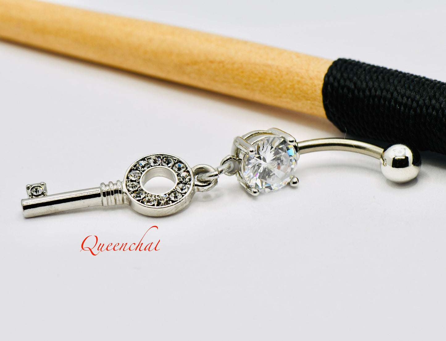 14G 326L Surgical Steel Dangling Key Navel Ring Belly Bar Button Piercing Jewellery