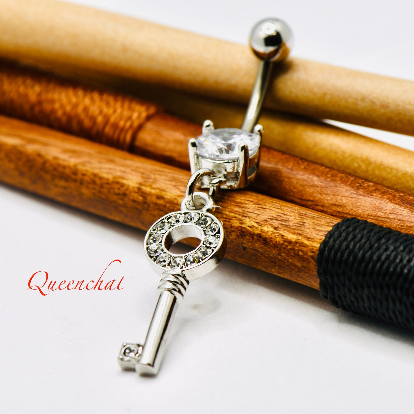 14G 326L Surgical Steel Dangling Key Navel Ring Belly Bar Button Piercing Jewellery