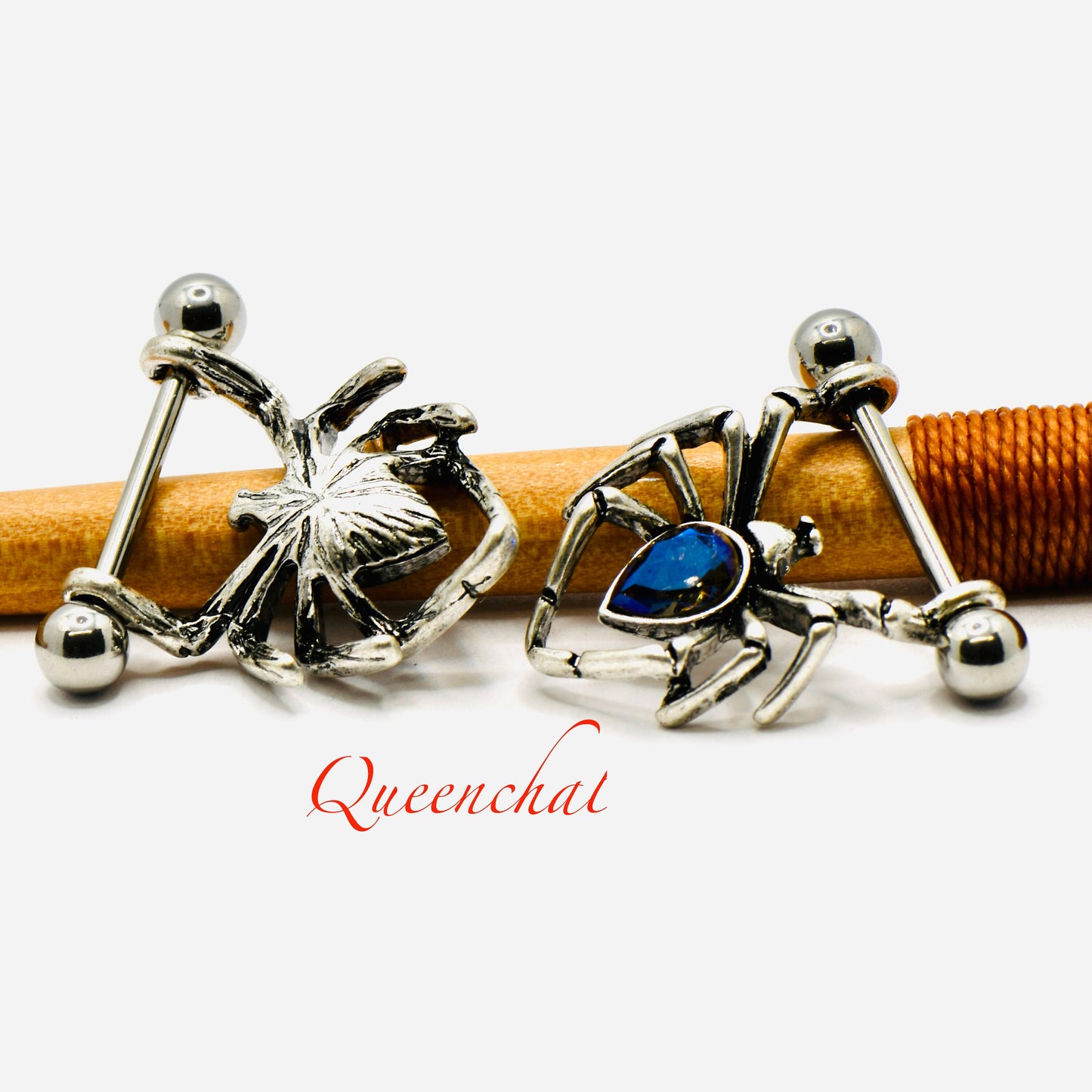 316L Surgical Steel 14G Spider Nipple Bars With Blue CZ Spider Nipple Rings