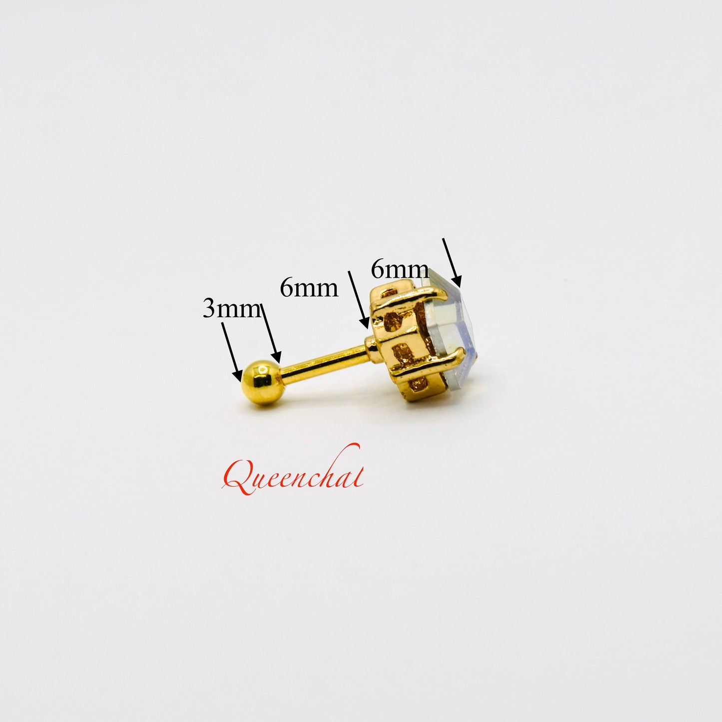 16G 316L Surgical Steel Rainbow Crystal Faceted Stud Earring, Cartilage Stud Body Piercing Jewellery
