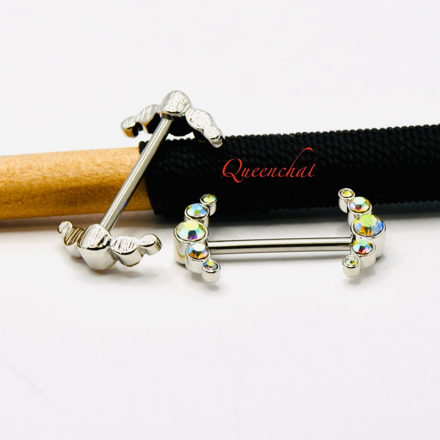 316L Surgical Steel 14G AB Rainbow CZ Curve Ends Nipple Bars