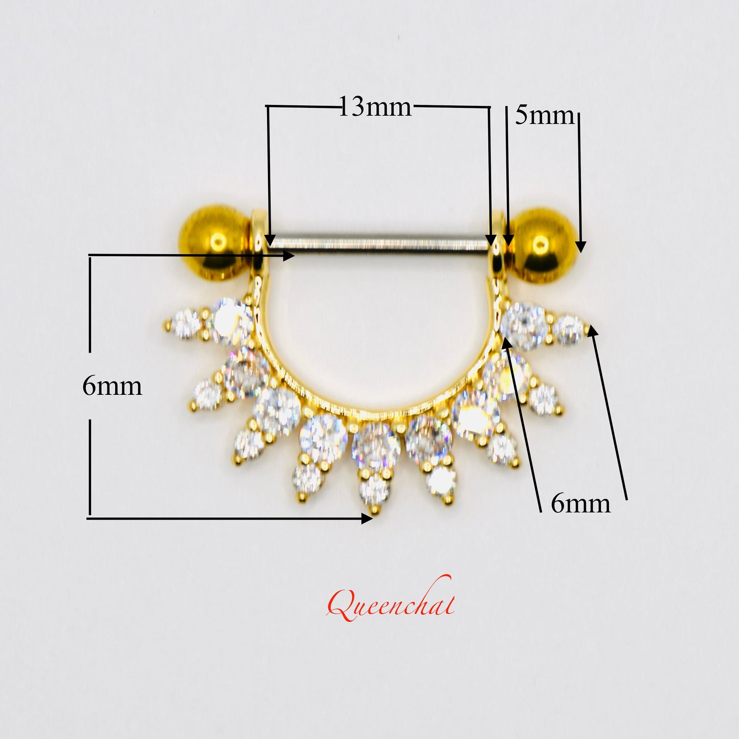 316L Surgical Steel 14G CZ Petals Around Nipple Bars Gold Nipple Rings