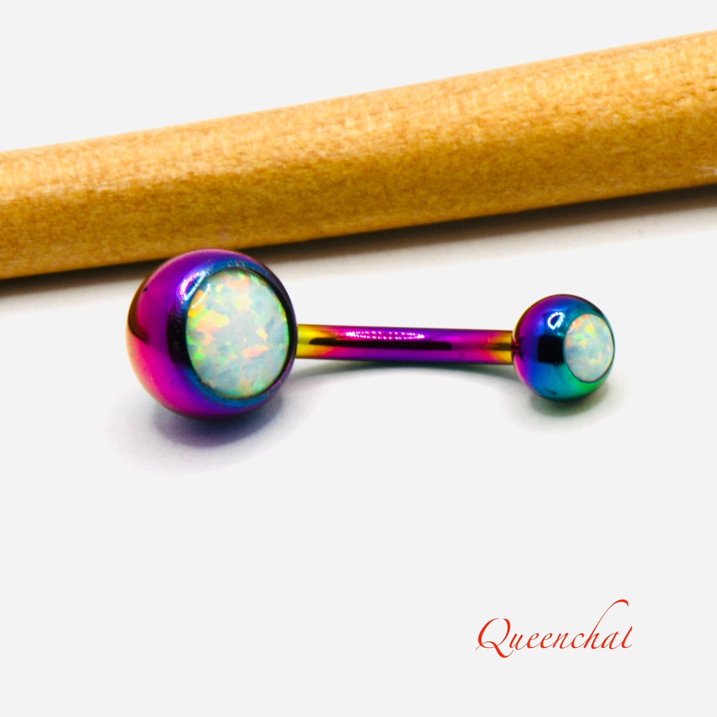 F136 Titanium 14G Opal Belly Bars Internally Threaded Double Opal Navel Piercing Bar 11mm Bar