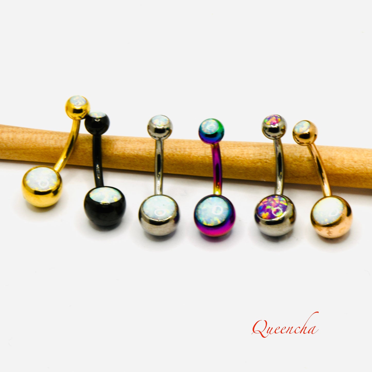 F136 Titanium 14G Opal Belly Bars Internally Threaded Double Opal Navel Piercing Bar 11mm Bar