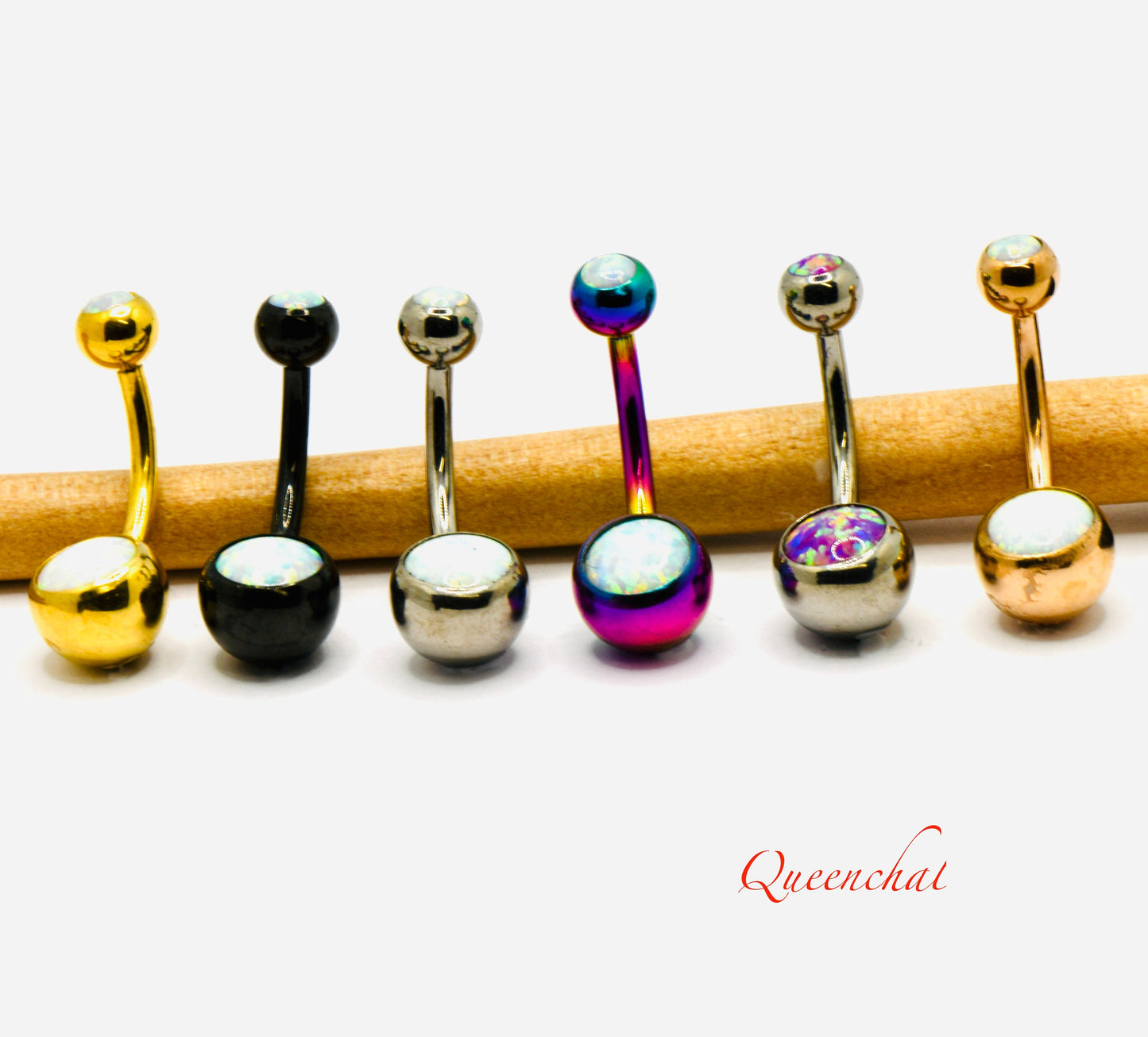 F136 Titanium 14G Opal Belly Bars Internally Threaded Double Opal Navel Piercing Bar 11mm Bar