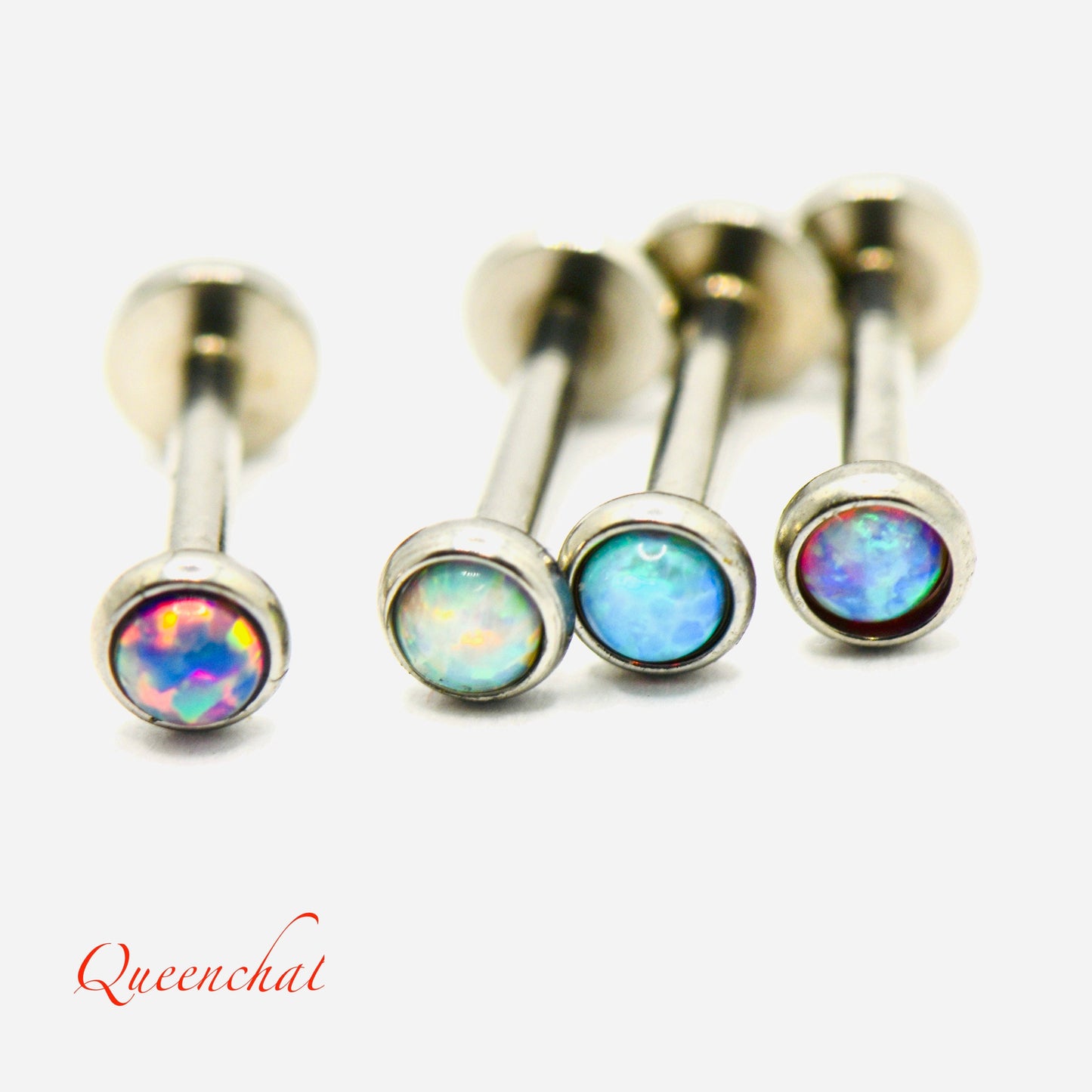 16G 316L Surgical Steel Opal Labret Internally Threaded With 6mm 8mm 10mm Bar White Opal Pink Purple Blue Opal Labret Stud