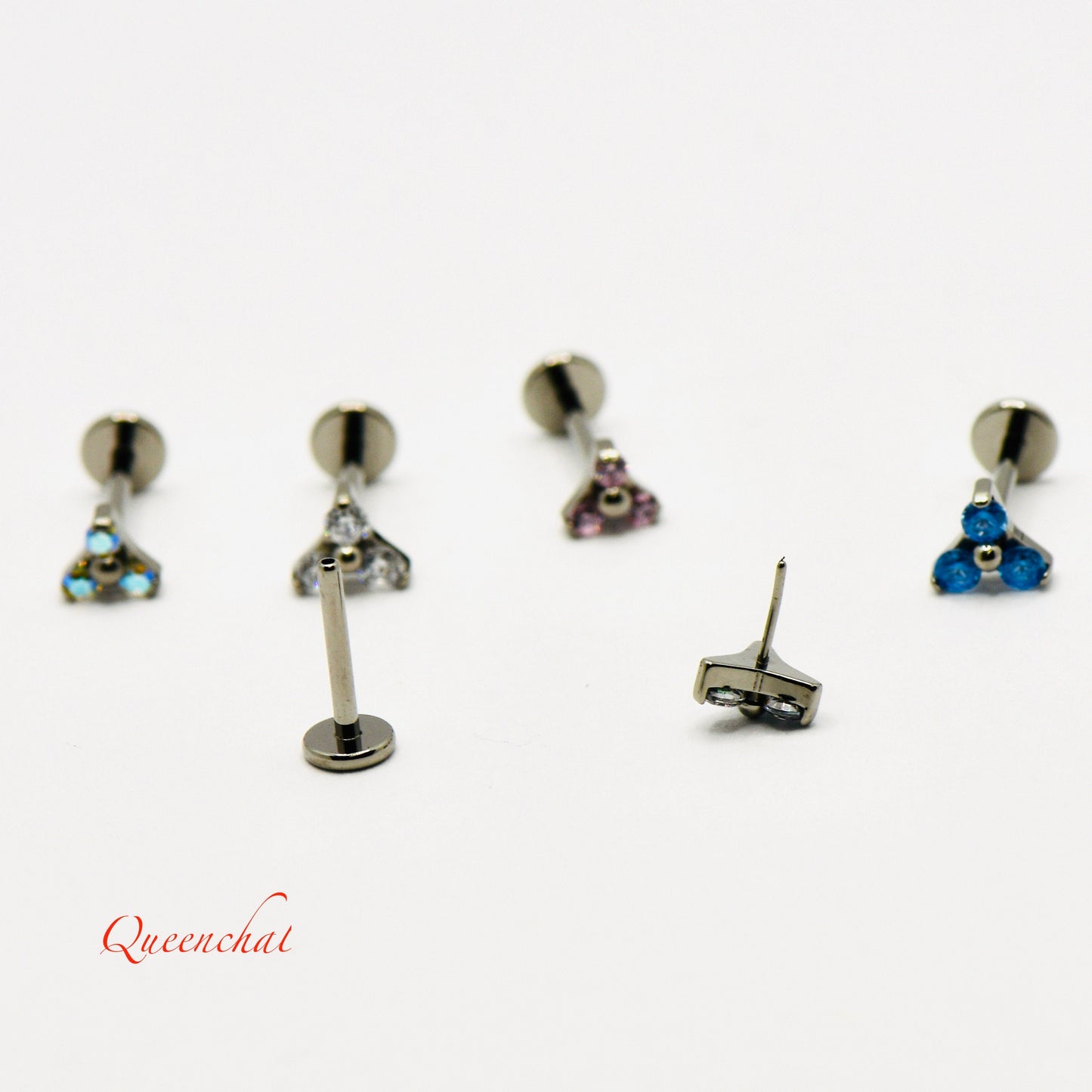20G 18G 16G F136 Implant Grade Titanium Trinity Petals Push Pin Labret Three Petals Flower Labret Threadless Multicolour Stud Earring