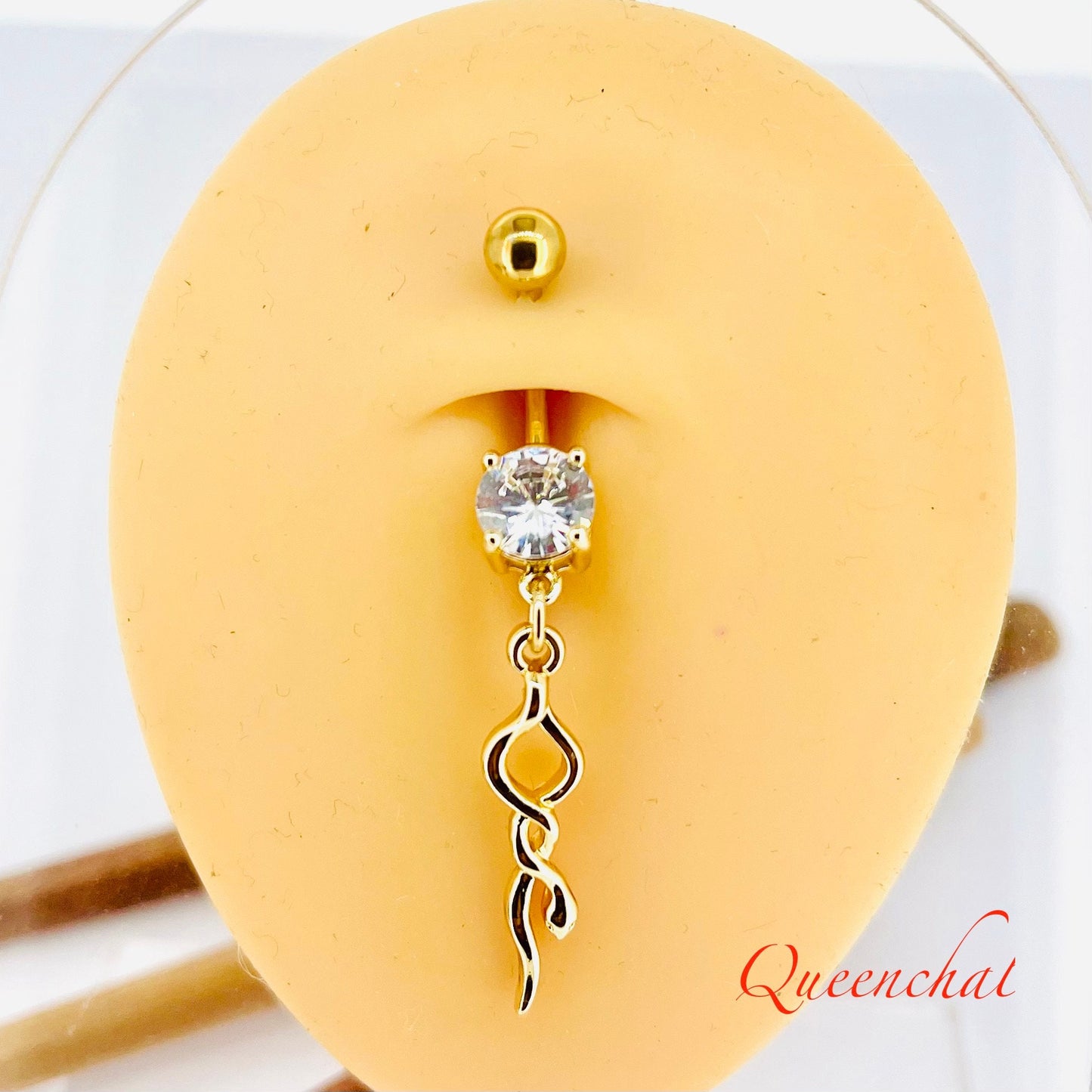 14G 316L Surgical Steel Golden Snake Dangling Belly Bar Navel Ring