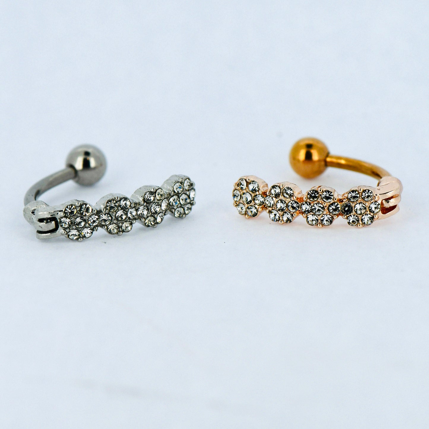 14G Sparkling Flowers Up Side Down Belly Bar, Navel Ring