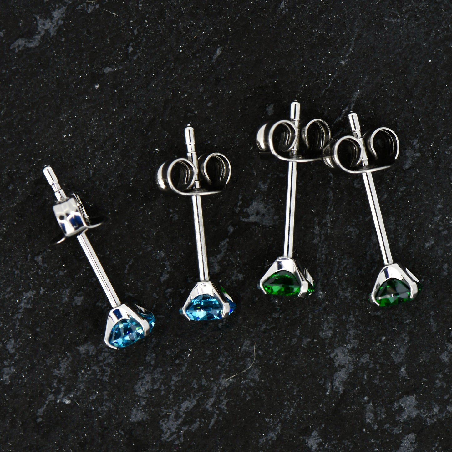 F136 Titanium Aquamarine Emerald Stud Earrings 20g Pair With Butterfly Back Blue & Green CZ Stud Earrings