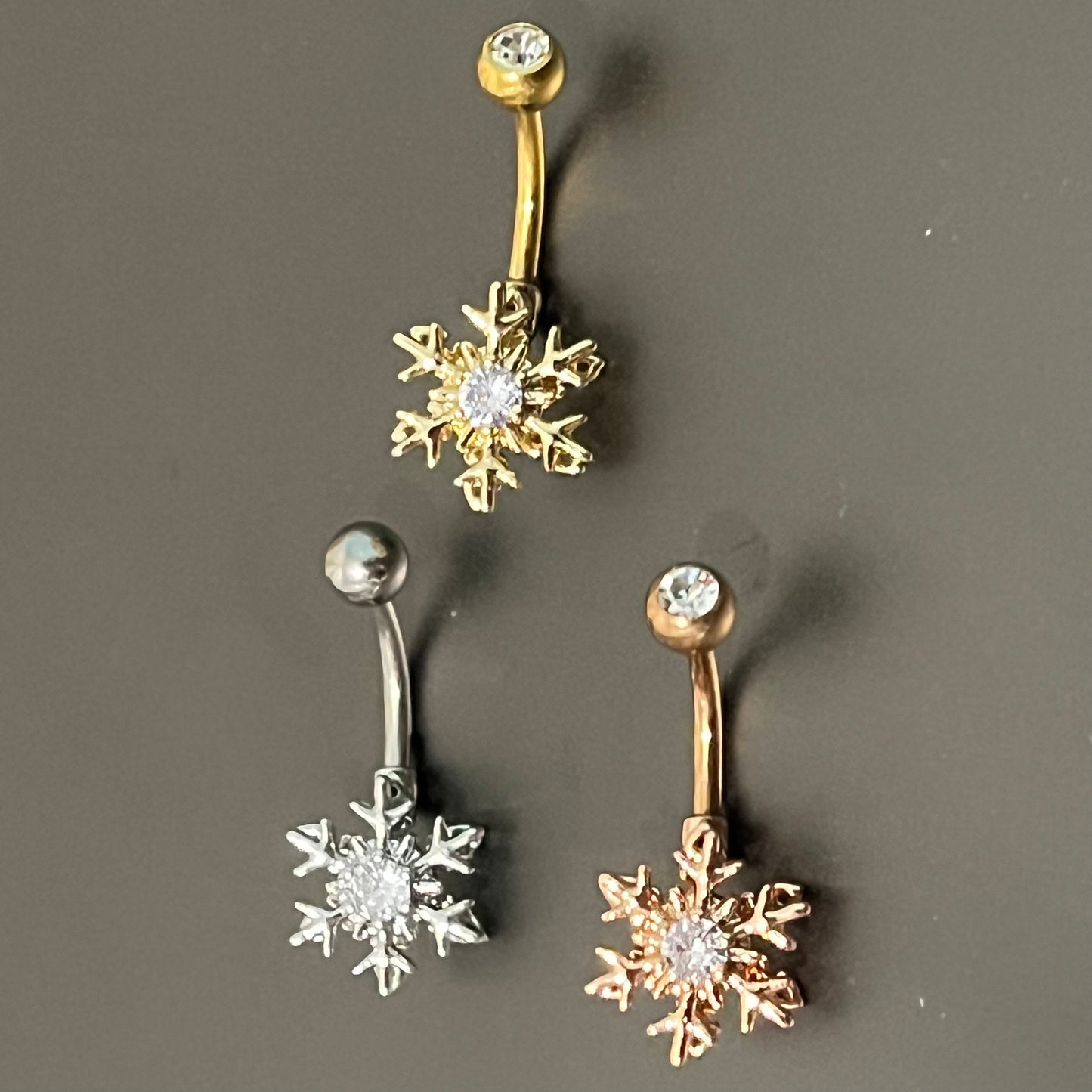 14G 316L Surgical Steel Spinning Snowflake Belly Bar