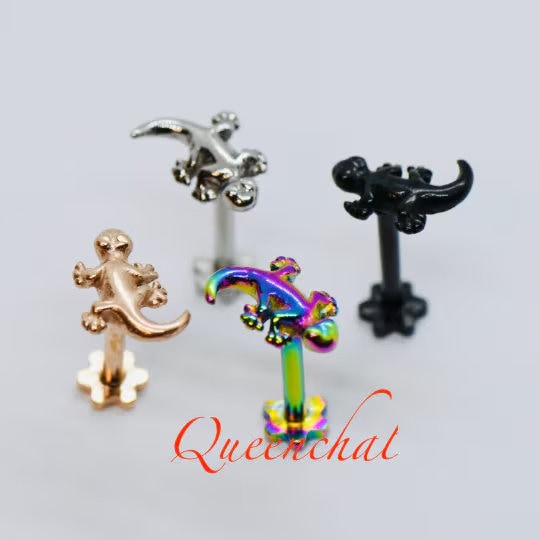 16G, 316L Surgical Steel Gecko Labret Internally Threaded 8mm Bar
