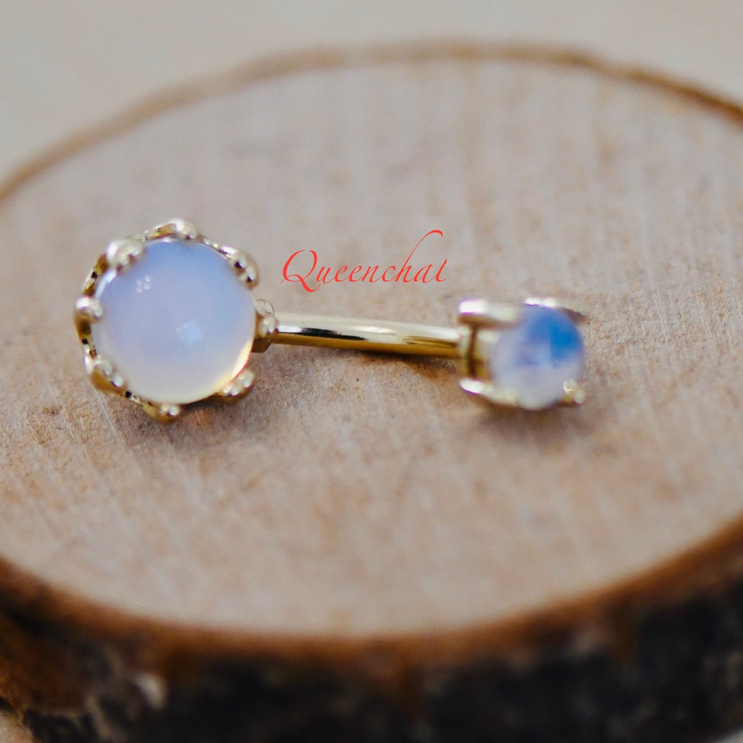 316L Surgical Steel 14G Moonstone Belly Bar, Navel Ring Belly Piercing Jewellery Gold Navel Ring