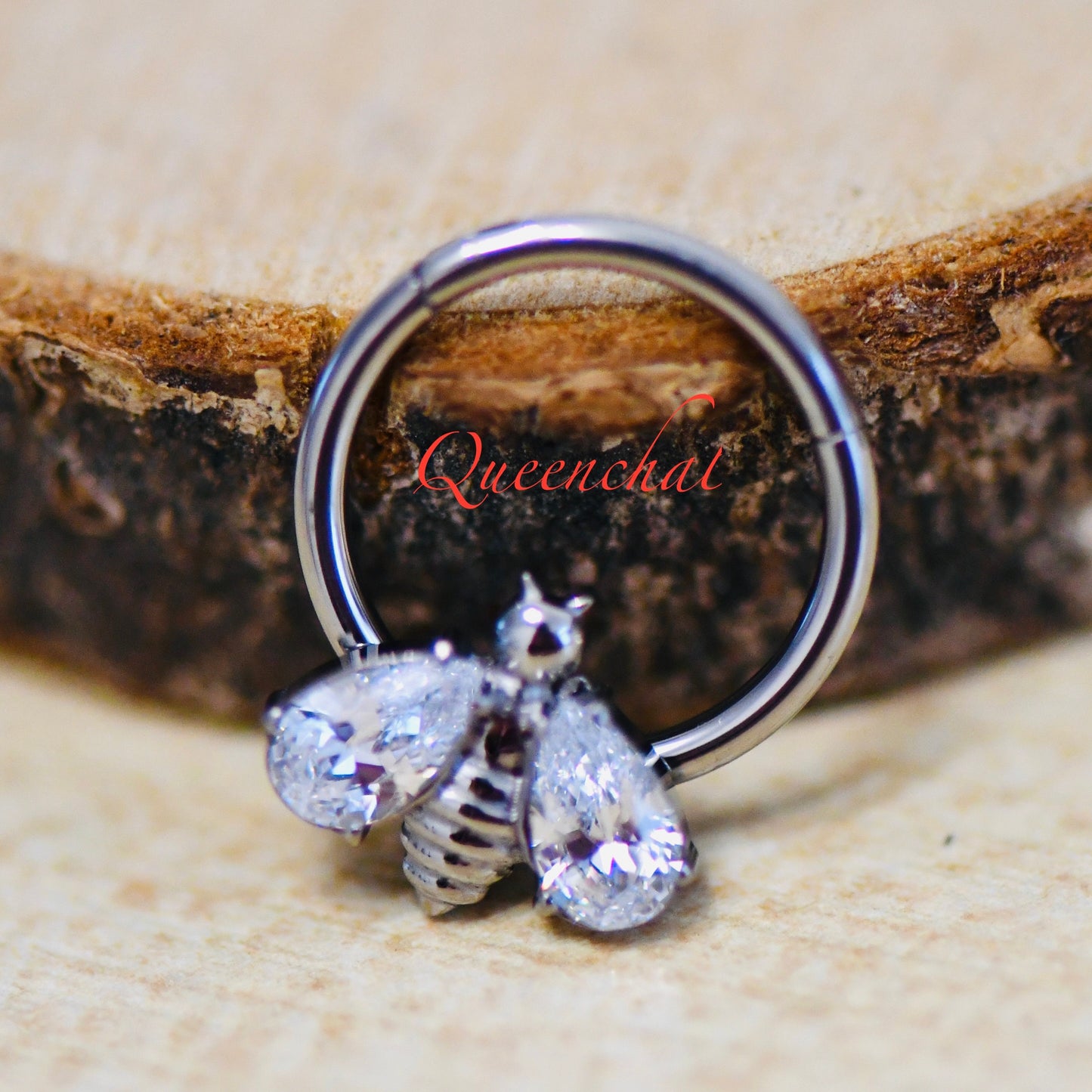 G23 Titanium 16G Sparkling Bee Septum RIng, Helix, Segment, Hinged Clicker Segment RIng