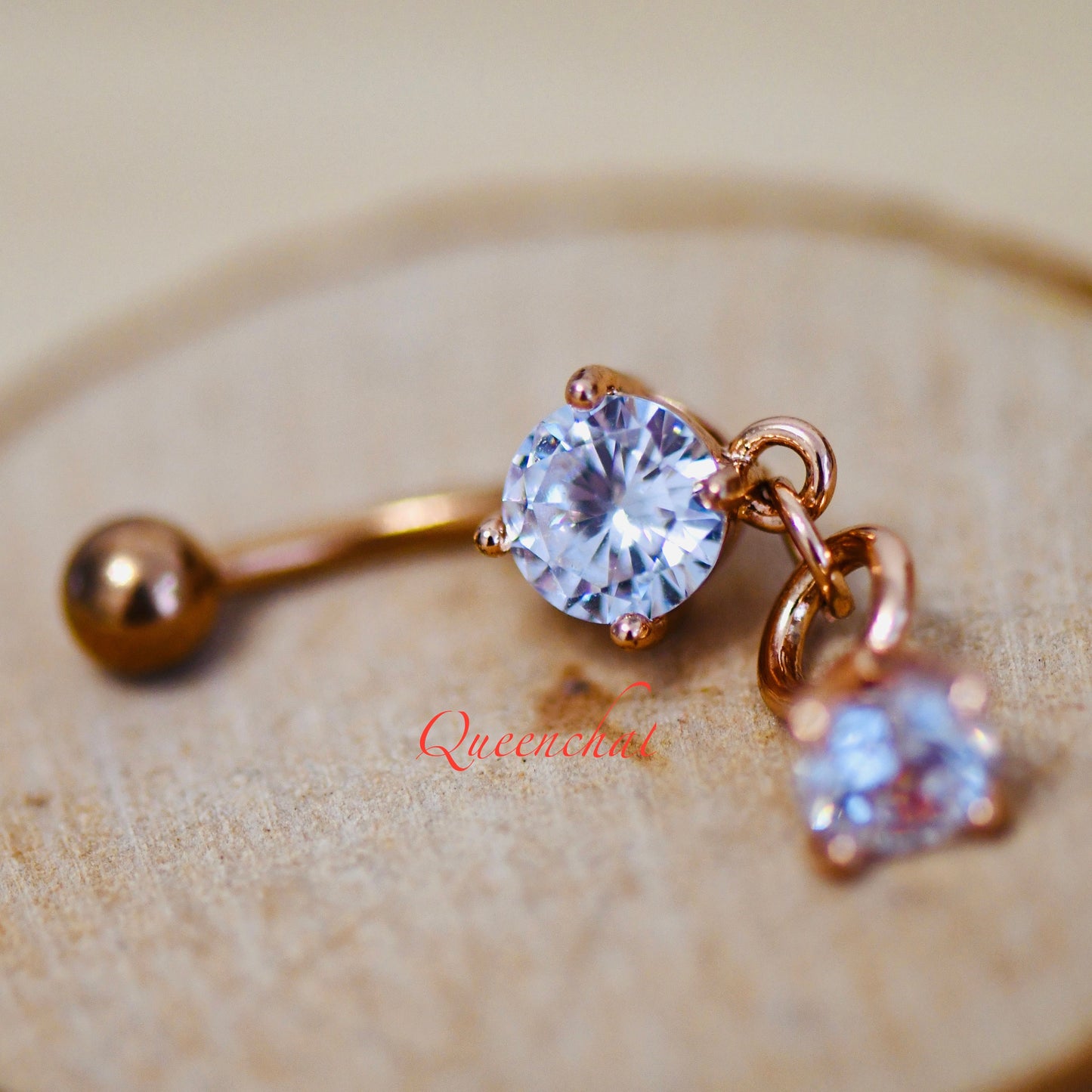 316L Surgical Steel 14G Rose Gold Dangling Belly Bar, Navel Ring Belly Piercing Jewellery Belly Button Ring
