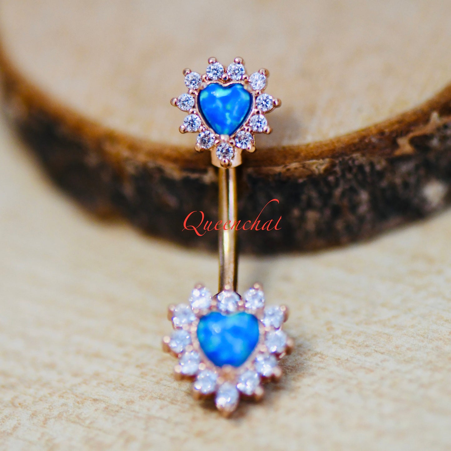 316L Surgical Steel 14G Blue Opal Belly Rose Gold Bar, Navel Ring Belly Piercing Jewellery