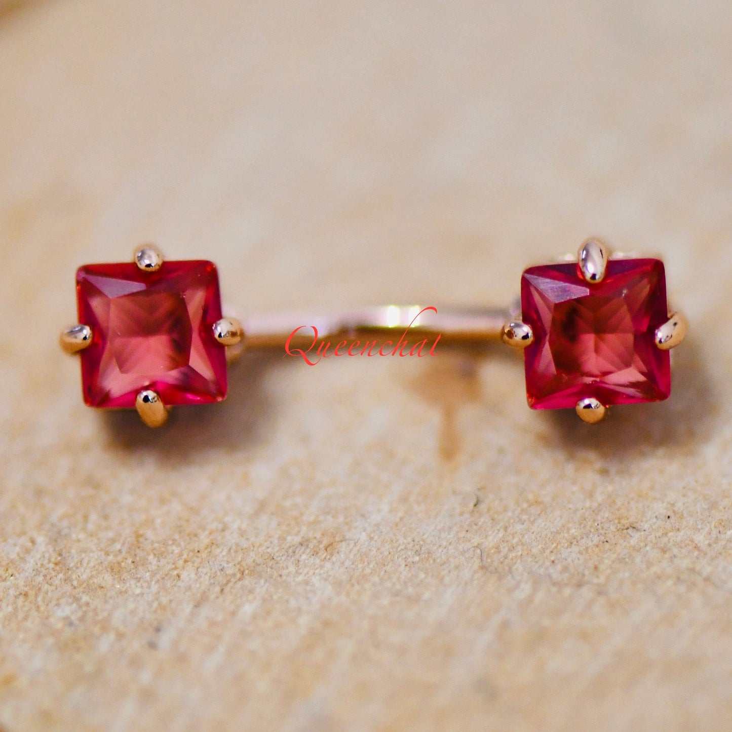 16G 316L Surgical Steel Square Garnet Gem Navel Ring Belly Bar Belly Piercing Jewellery Birthstone Belly Button Ring