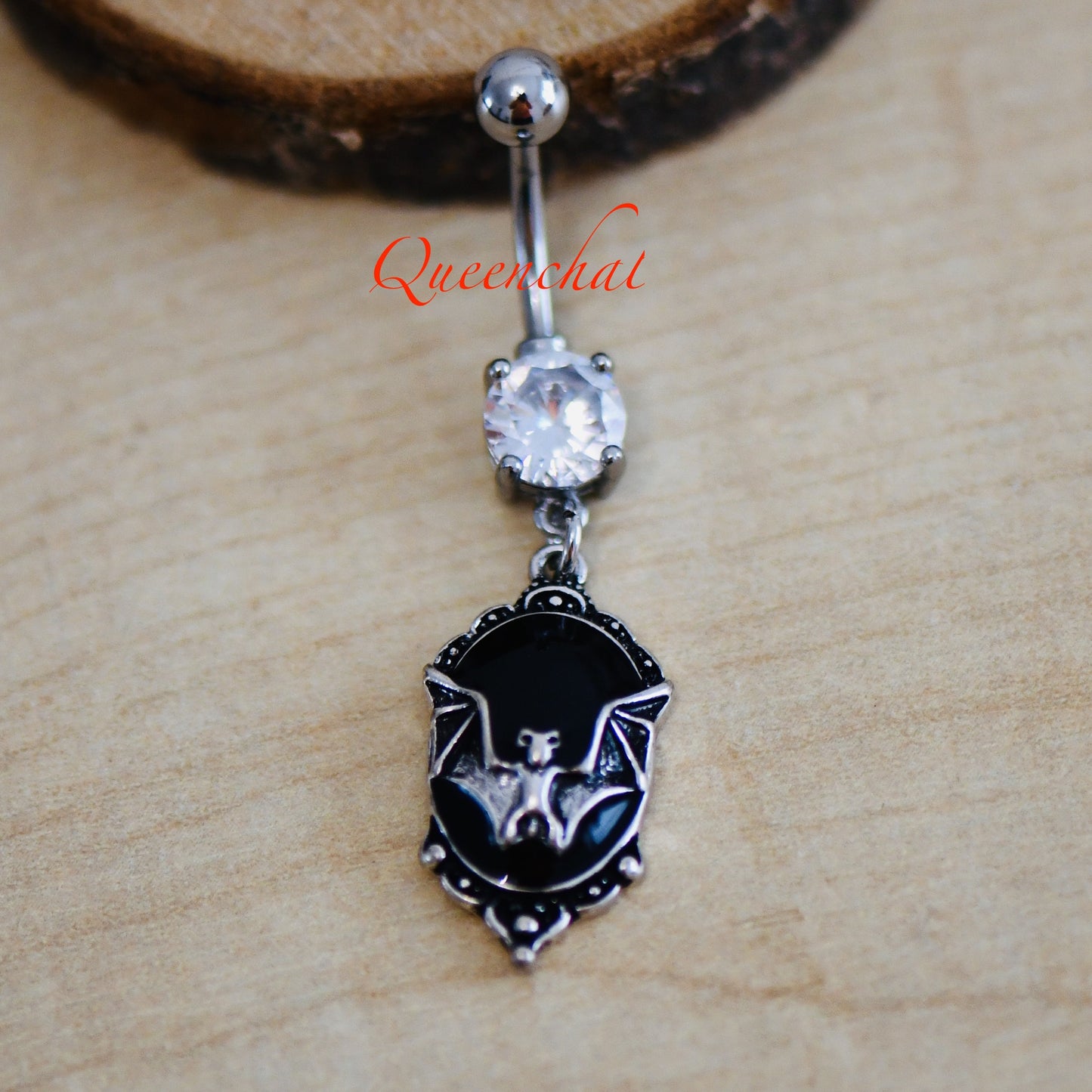 14G 316L Surgical Steel Vampire Bat Black Enamel Dangling Belly Bar Navel Ring