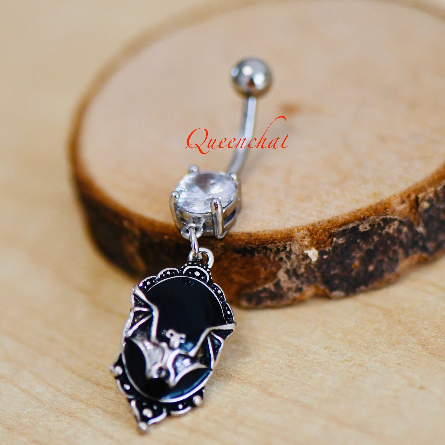 14G 316L Surgical Steel Vampire Bat Black Enamel Dangling Belly Bar Navel Ring