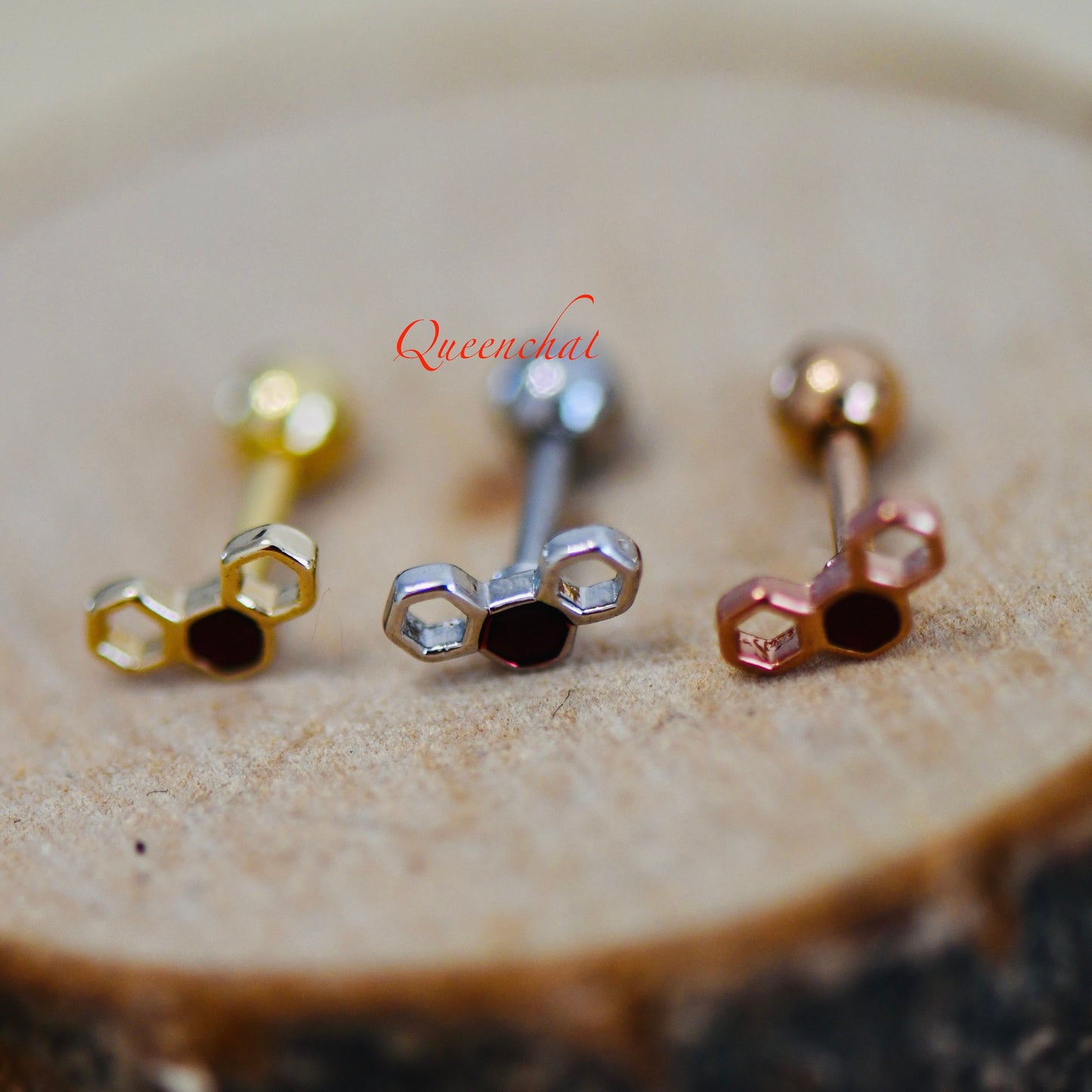 16G 316L Surgical Steel Honey Comb Stud Earring, Cartilage Stud Body Piercing Jewellery Lobe Earring