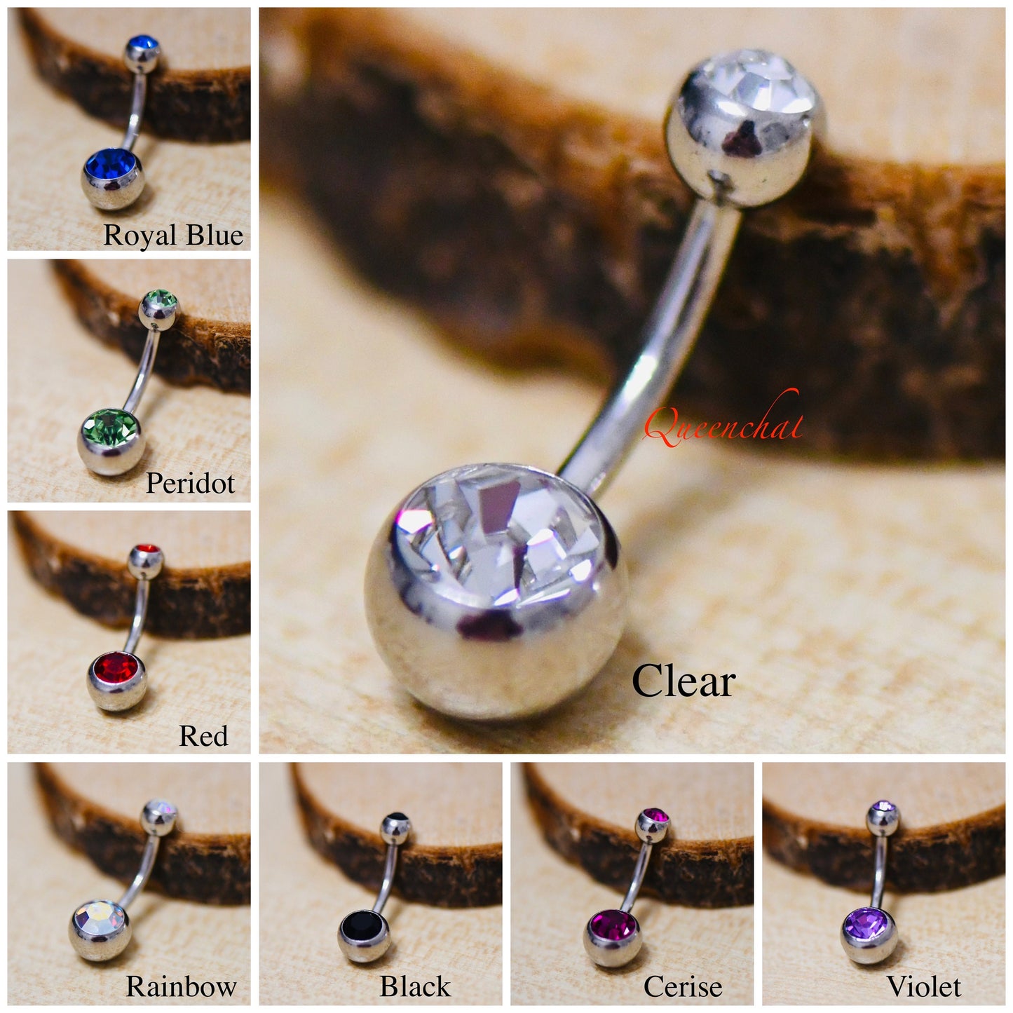 14G 316L Surgical Steel Double Jewelled Belly Bar Double Gem Navel Ring Belly Button Bar Silver Belly Bar