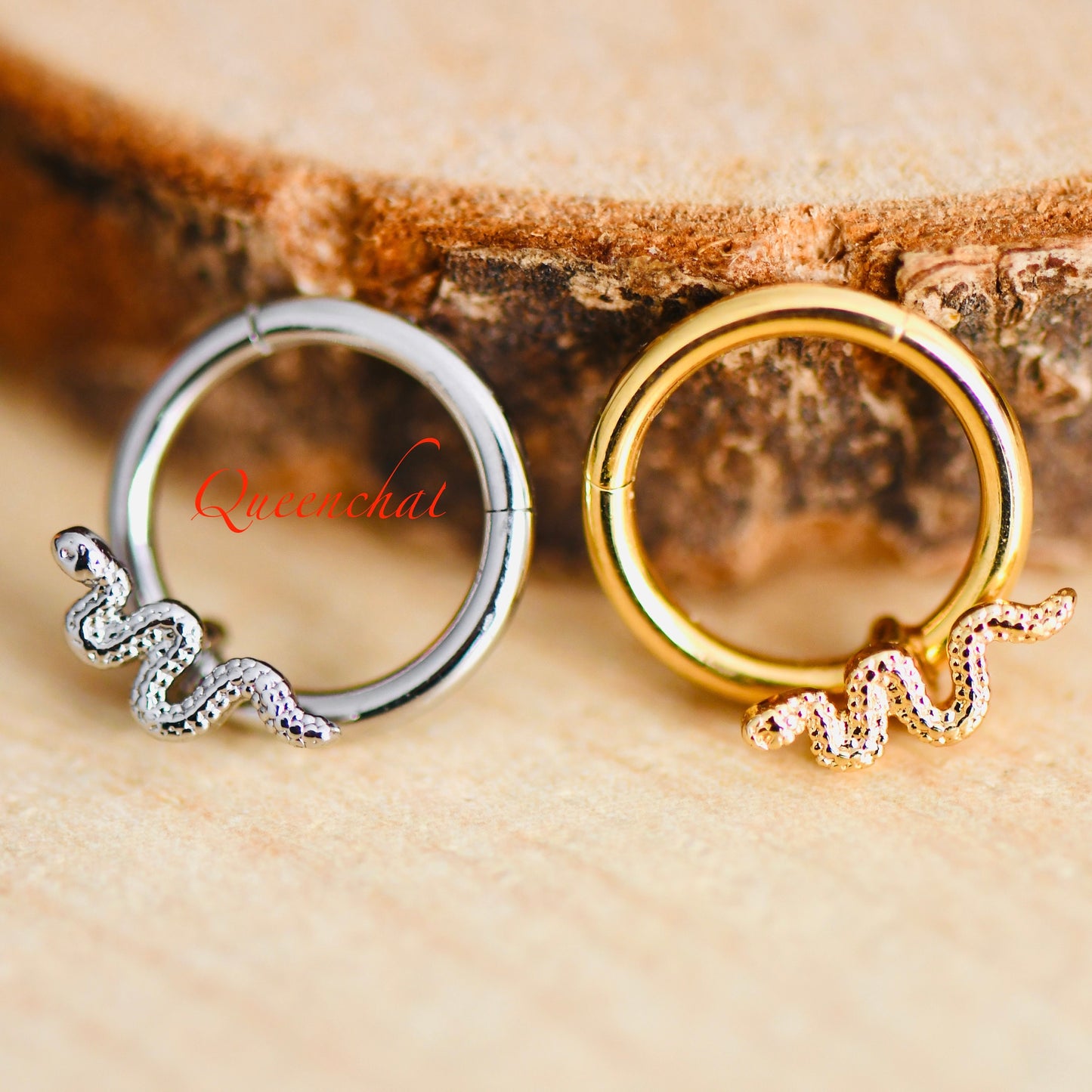 16G 316L S/S Snake Hinged Segment Ring Septum Ring Nose Ring Rook, Daith Ring 8mm
